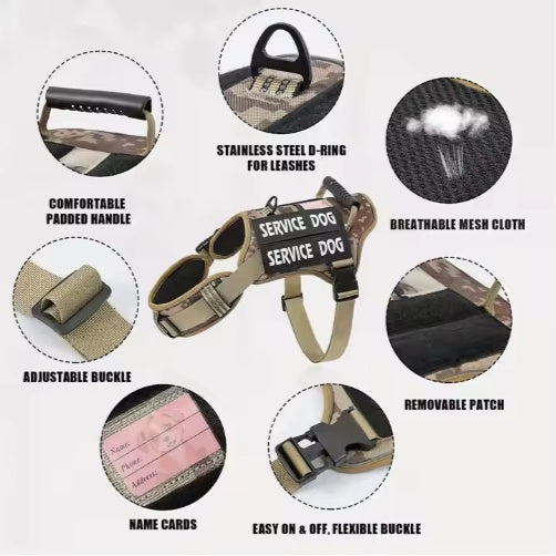 USLOCAL Tactical Service Dog Harness With Control Handle No Pulling Adjustable Reflective Pet Vest Harness Easy Walking Training