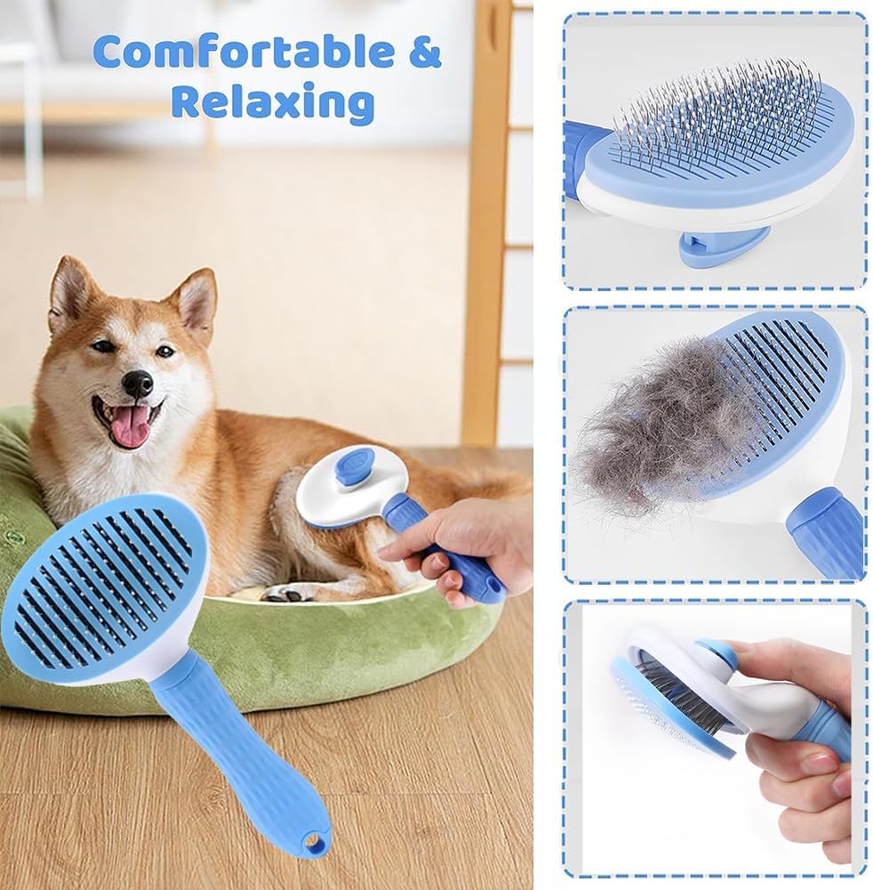 7pcs Pet Grooming Kit, Self-Cleaning Brush Shedding Kit With Nail Clipper, Flea Comb, Shampoo Bath Brush, Finger Toothbrush - Dog & You