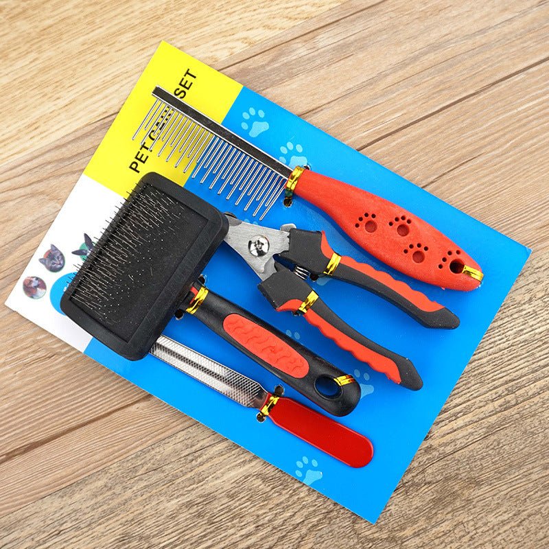 Dog Grooming Four-piece Comb Brush Nail Scissors File Cleaning Kit - Dog & You