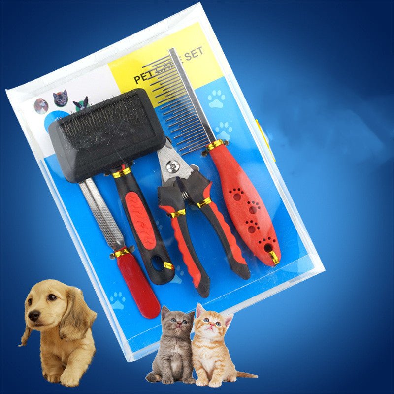 Dog Grooming Four-piece Comb Brush Nail Scissors File Cleaning Kit - Dog & You