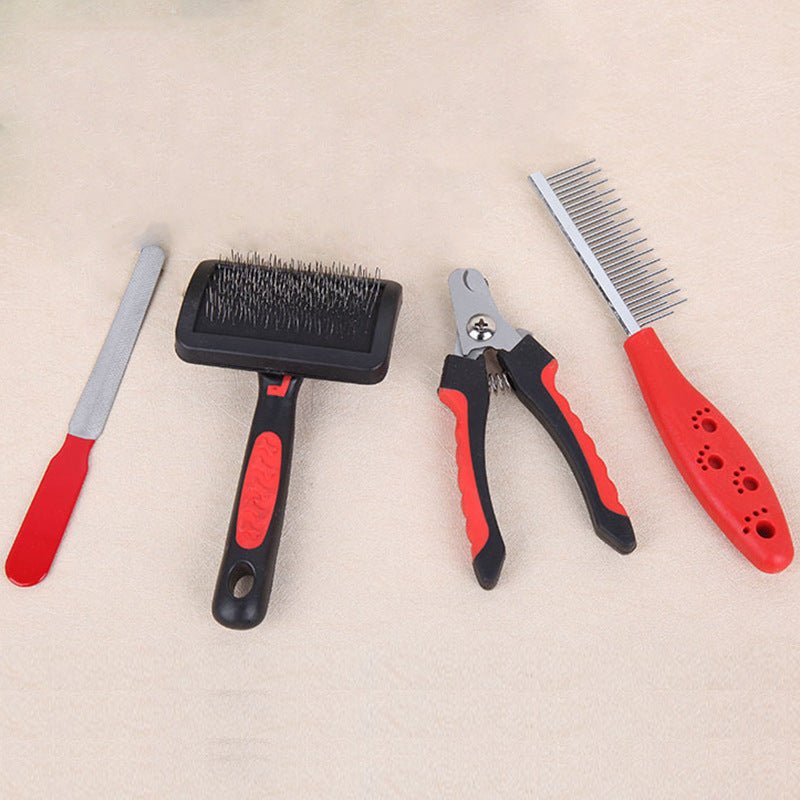 Dog Grooming Four-piece Comb Brush Nail Scissors File Cleaning Kit - Dog & You