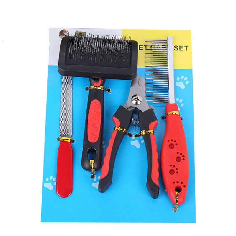 Dog Grooming Four-piece Comb Brush Nail Scissors File Cleaning Kit - Dog & You
