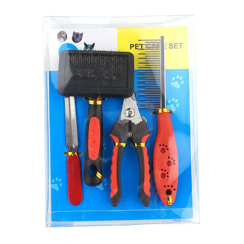 Dog Grooming Four-piece Comb Brush Nail Scissors File Cleaning Kit - Dog & You