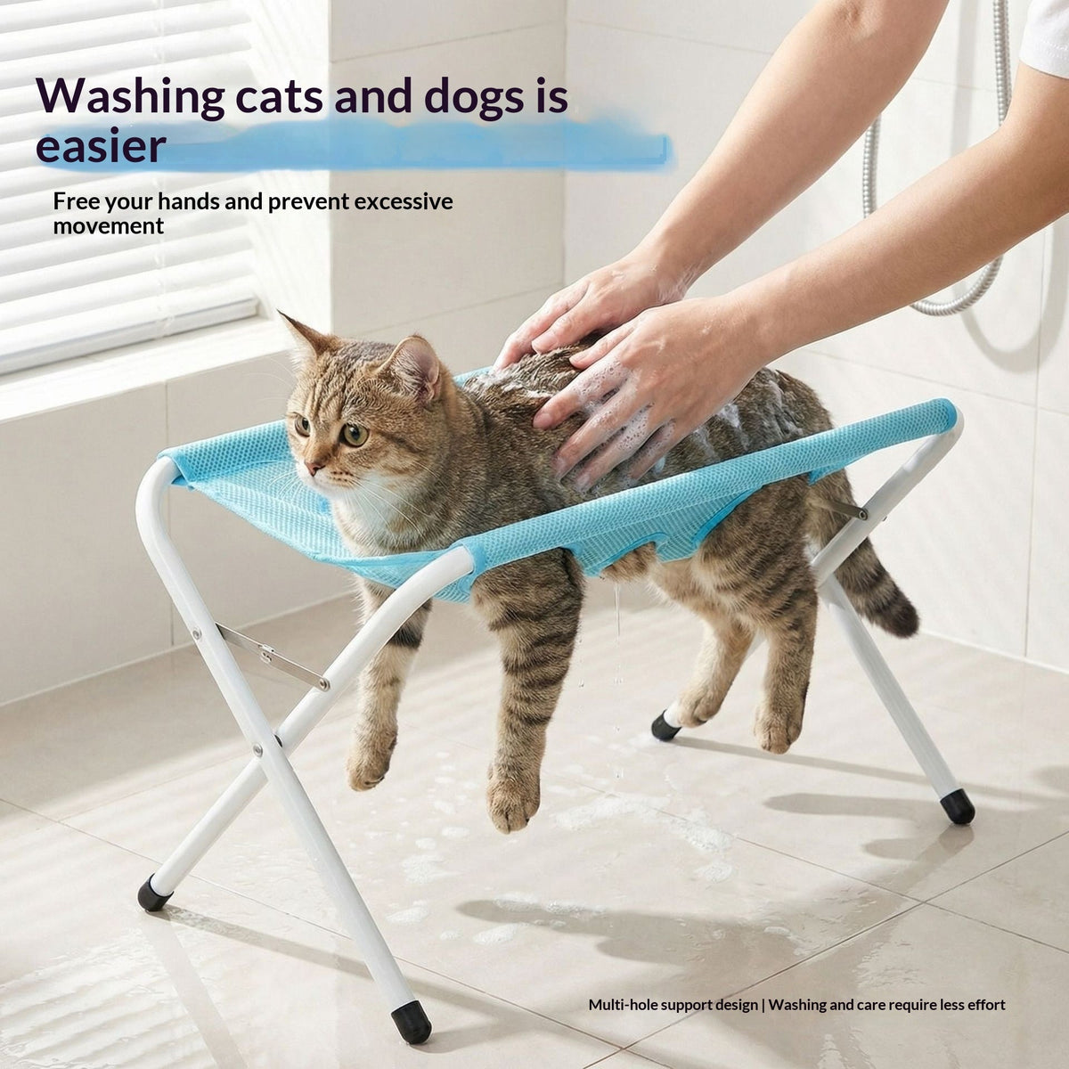 Foldable Pet Bathing Stand with Hammock - Adjustable Cat Dog Grooming Tub Support Frame Non-Slip Bathing Helper for Small Medium Animals - Dog & You