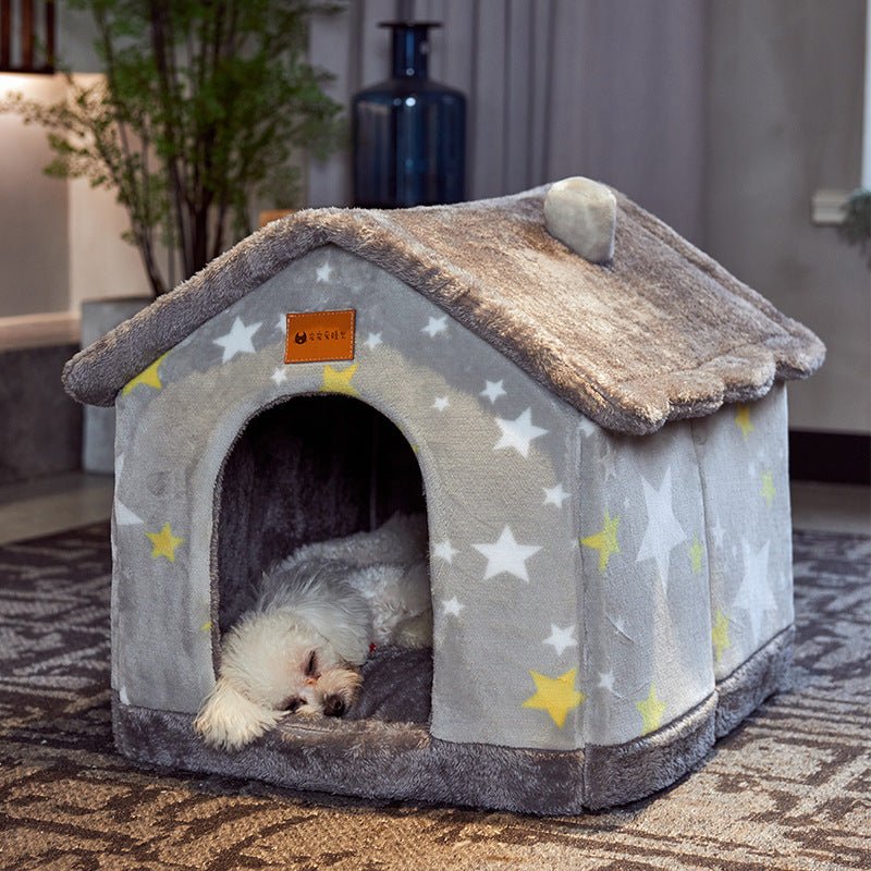 Foldable Pet Cave Bed – Warm Enclosed Dog & Cat House with Removable Cushion - Dog & You