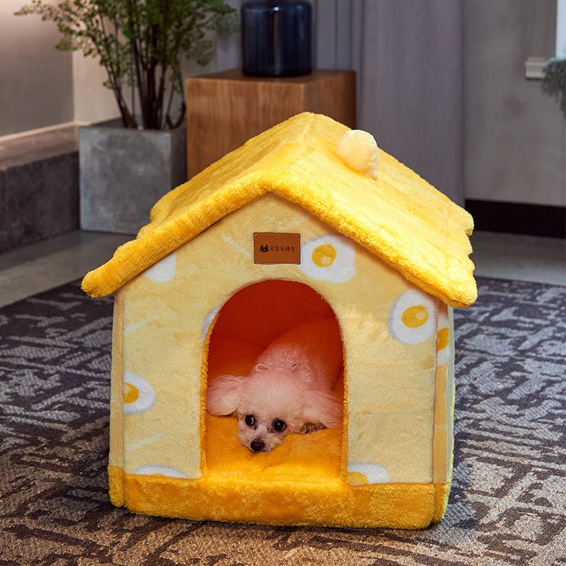 Foldable Pet Cave Bed – Warm Enclosed Dog & Cat House with Removable Cushion - Dog & You