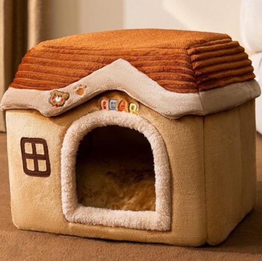 Foldable Pet Cave Bed – Warm Enclosed Dog & Cat House with Removable Cushion - Dog & You