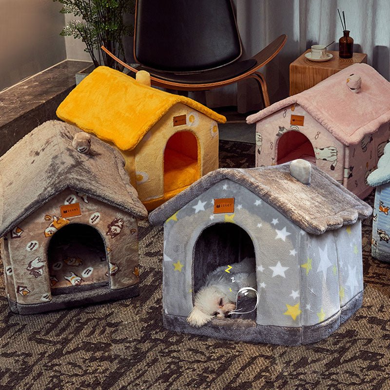 Foldable Pet Cave Bed – Warm Enclosed Dog & Cat House with Removable Cushion - Dog & You