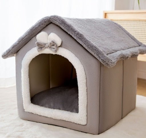 Foldable Pet Cave Bed – Warm Enclosed Dog & Cat House with Removable Cushion - Dog & You