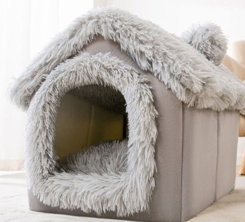 Foldable Pet Cave Bed – Warm Enclosed Dog & Cat House with Removable Cushion - Dog & You