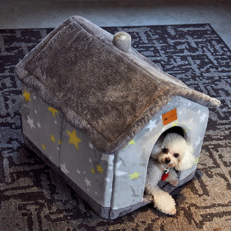 Foldable Pet Cave Bed – Warm Enclosed Dog & Cat House with Removable Cushion - Dog & You