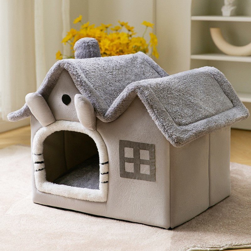 Foldable Pet Cave Bed – Warm Enclosed Dog & Cat House with Removable Cushion - Dog & You