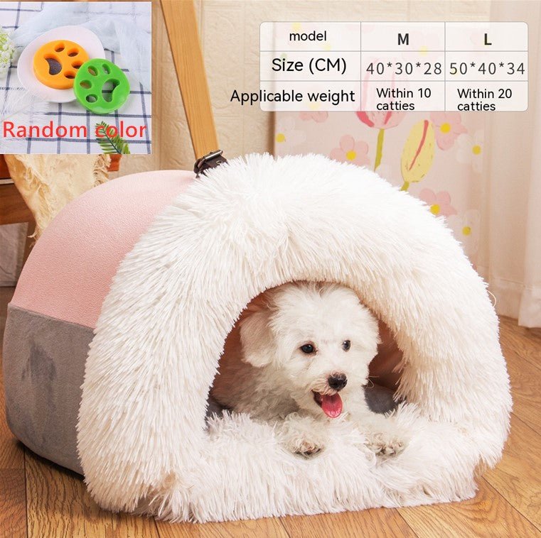 Portable Pet Nest Bed – Warm Plush Dog & Cat House for Autumn & Winter - Dog & You