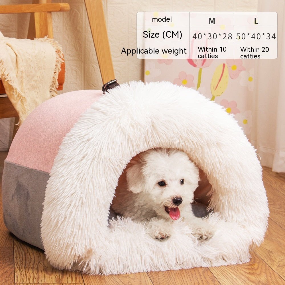 Portable Pet Nest Bed – Warm Plush Dog & Cat House for Autumn & Winter - Dog & You