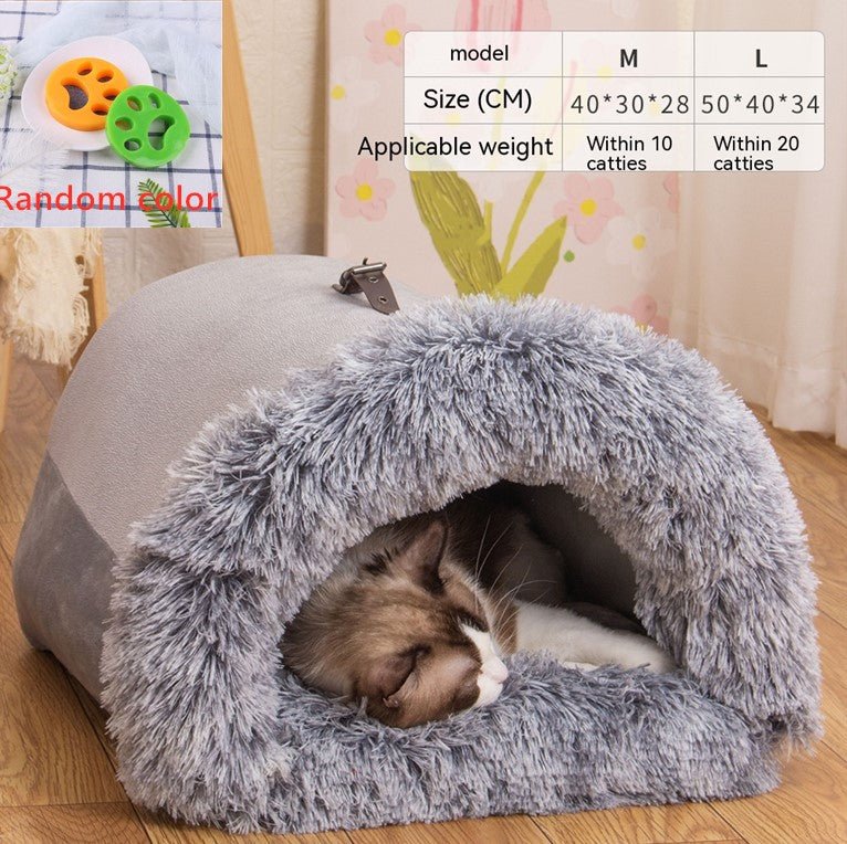 Portable Pet Nest Bed – Warm Plush Dog & Cat House for Autumn & Winter - Dog & You