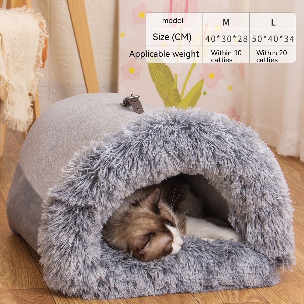 Portable Pet Nest Bed – Warm Plush Dog & Cat House for Autumn & Winter - Dog & You