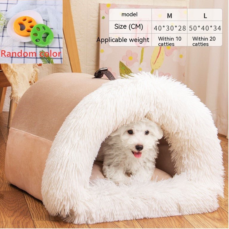 Portable Pet Nest Bed – Warm Plush Dog & Cat House for Autumn & Winter - Dog & You