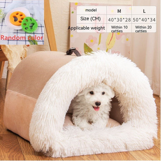 Portable Pet Nest Bed – Warm Plush Dog & Cat House for Autumn & Winter - Dog & You